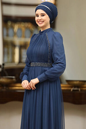 Efsane Tesettür Abiye İndigo