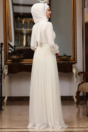 Efsane Tesettür Abiye Ekru