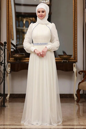 Efsane Tesettür Abiye Ekru