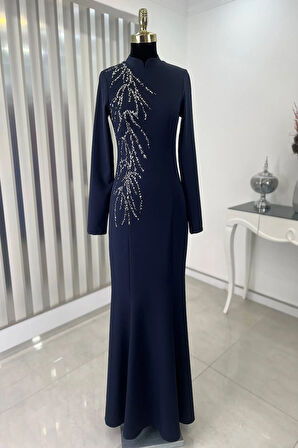 Bahar Tesettür Abiye Lacivert