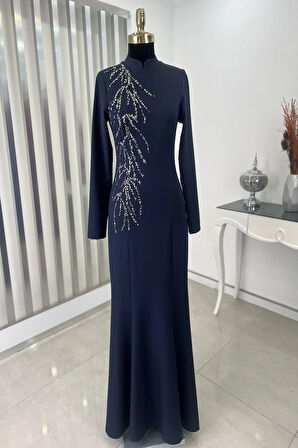 Bahar Tesettür Abiye Lacivert