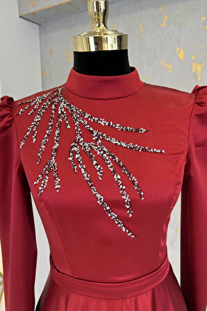 Mina Tesettür Abiye Bordo