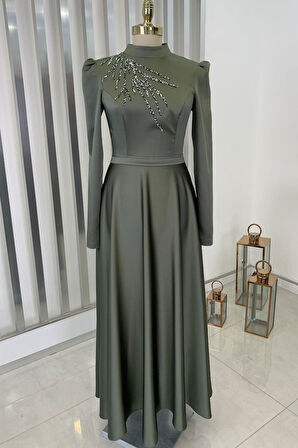 Mina Tesettür Abiye Haki