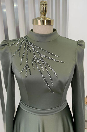 Mina Tesettür Abiye Haki