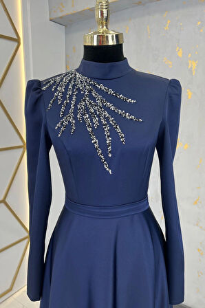 Mina Tesettür Abiye Lacivert