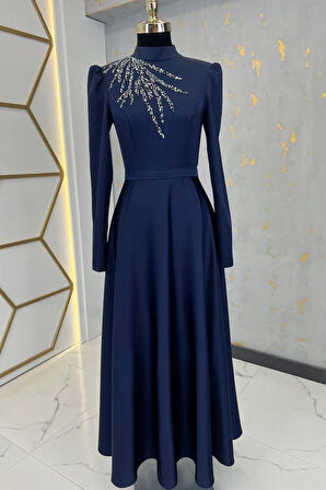 Mina Tesettür Abiye Lacivert