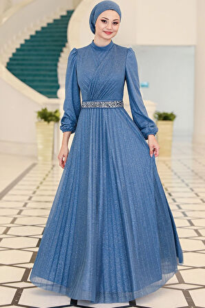 Dila Tesettür Abiye İndigo