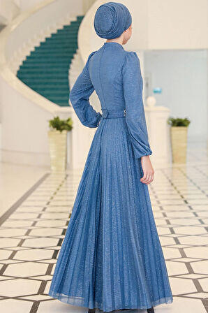 Dila Tesettür Abiye İndigo