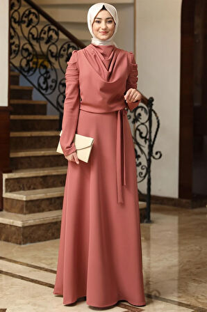 Kardelen Tesettür Elbise Kiremit
