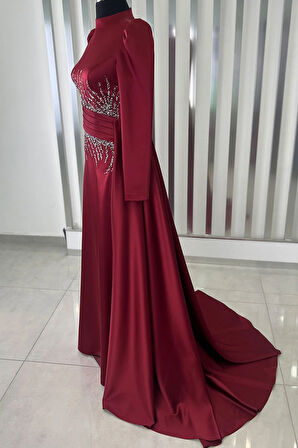 Ceyla Kuyruklu Tesettür Abiye Bordo