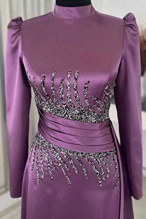 Ceyla Kuyruklu Tesettür Abiye Lila