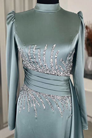 Ceyla Kuyruklu Tesettür Abiye Mint