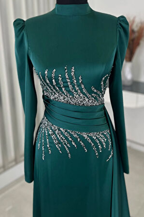 Ceyla Kuyruklu Tesettür Abiye Zümrüt