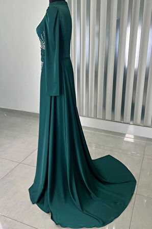 Ceyla Kuyruklu Tesettür Abiye Zümrüt