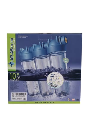 Atlas 10 Inç Dp Üçlü Trıo Housıng 1" Dolu Filtre Kabı - Yıkanabilir, 5 Mikron, Silifoz