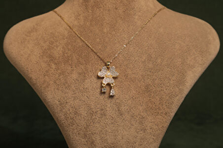 Zirkon Taşlı Altın Renk Çelik Kolye 