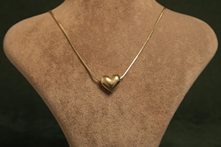 Kalp Figürlü Altın Renkli Çelik Kolye 