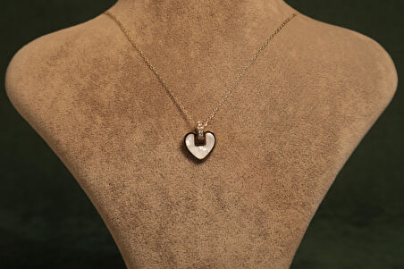 Siyah Çerçeveli Altın Renkli Çelik Kolye 