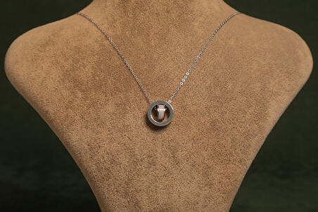 Gümüş Renkli Halka Yüzük Çelik Kolye 