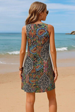 Kadın Kısa Kollu Dantel V Yakalı Desenli Süprem Elbise