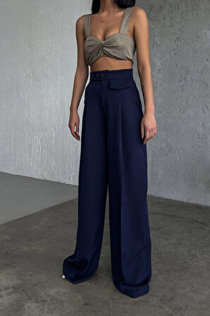 Üç Düğme Detayli Palazzo Pantolon