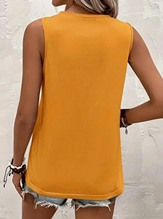 Kadın Kolsuz Bisiklet Yaka önden şerit Detaylı Viskon Bluz