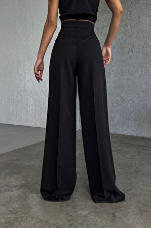 Üç Düğme Detayli Palazzo Pantolon