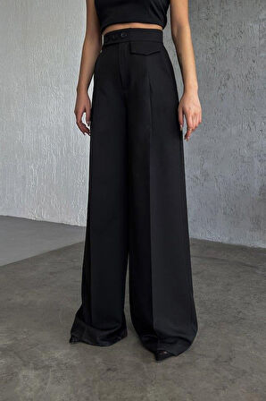 Üç Düğme Detayli Palazzo Pantolon