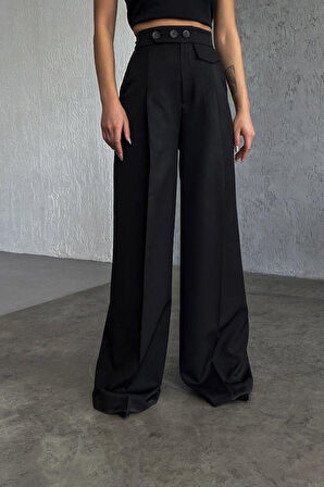 Üç Düğme Detayli Palazzo Pantolon