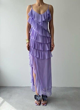 Ples Yırtmaç Detaylı Elbise