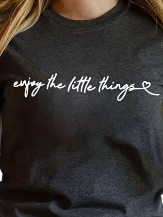 Kadın Kısa Kollu önü Yazı Baskılı Basic Süprem Bluz