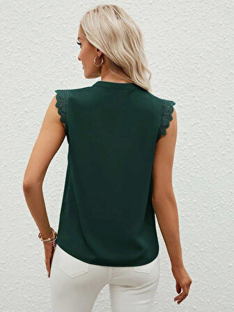 Kadın Kısa Dantel Kollu Hakim Yaka Ithal Krep Bluz