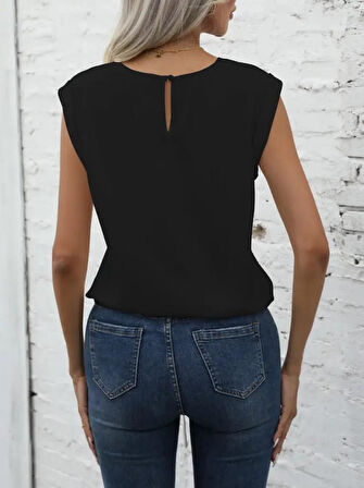 Kadın Sıfır Kol Etek Ucu Bağlama Detay Ithal Krep Bluz