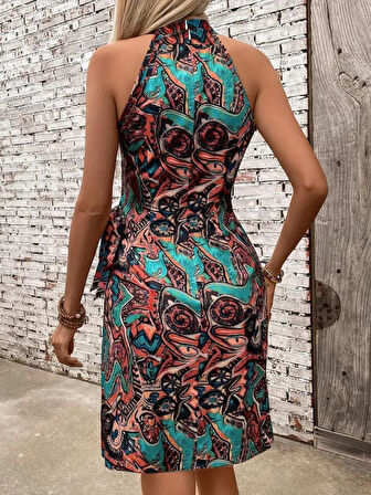 Kadın Omuzlardan Açık Yarı Balıkçı Yaka Yandan çapraz Bağlama Detaylı Süprem Kısa Elbise