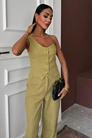 Tek Omuz Büstiyer Plazzo Pantolon Viscon Takım 10159