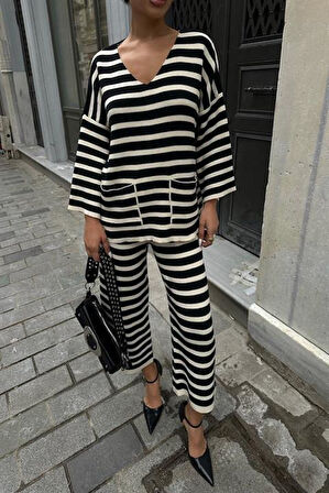 Candy Çizgili Straight Fit Pantolon Takım 9705-015