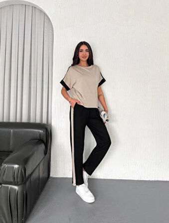 Kadın Modal Dokulu Kumaş Yanı şeritli Takım