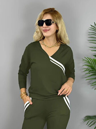 Kadın Uzun Kollu Ribana Detaylı Iki Iplik Penye Ikili Takım