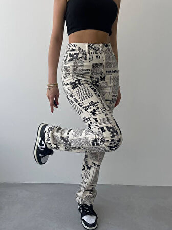 Novıne Gazete Desenli Pantolon