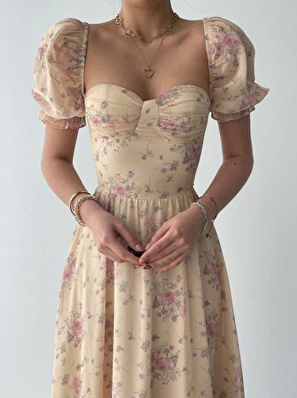 ŞİFON KUMAŞ DİJİTAL DESEN BASKILI ELBİSE