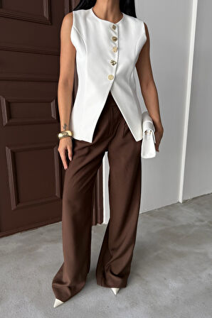 GOLD DÜĞME DETAYLI YELEK - Beyaz