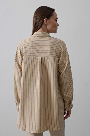 Çizgili Tek Cep Gömlek - Taş