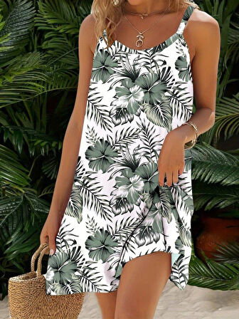 Kadın Ip Askılı çiçek Desenli Süprem Elbise