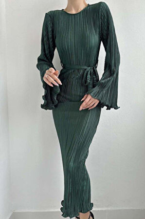 Zümrüt İspanyol Kol Piliseli Elbise