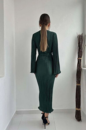 Zümrüt İspanyol Kol Piliseli Elbise