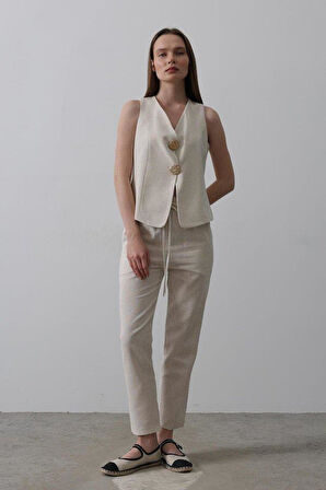 Düğme Detaylı Yelek - Krem