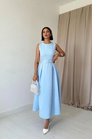 Bebe Mavi Halter Yaka Kloş Elbise
