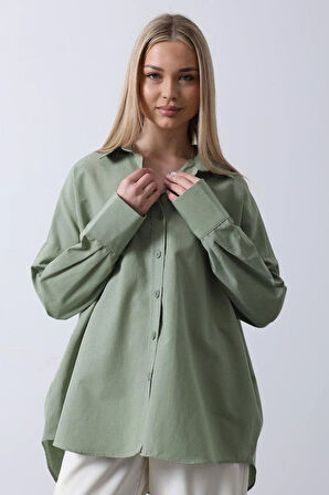 Geniş Manşet Detaylı Gömlek - Haki