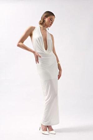 Şal Yaka Dekolte Maxi Elbise