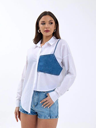 5419 GÖMLEK-MAVİ CEPLİ BEYAZ